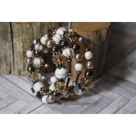 C16 Polynesian Sands - Copper, Silver, Brown and Cream Memory Wire Wrap Bracelet