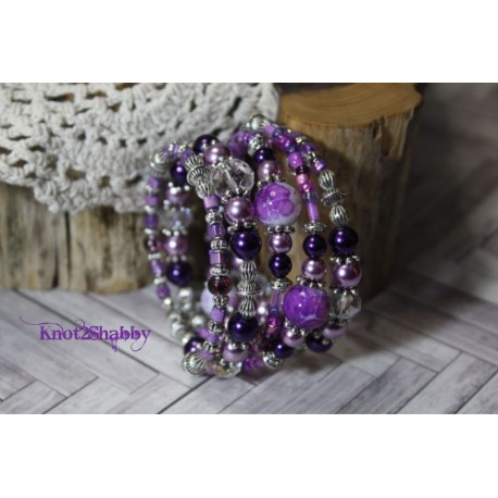 C17 Purple Haze - Purple & Silver Memory Wire Wrap Bracelet