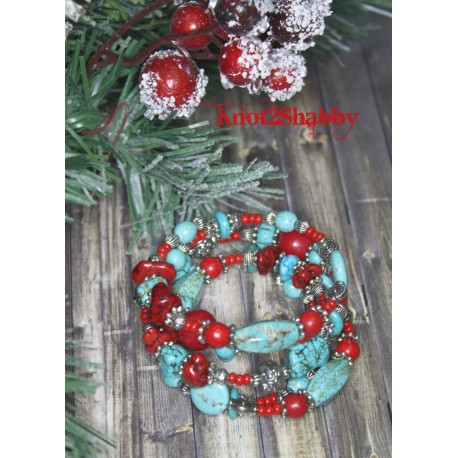 C7 Turquoise and Red Wire Wrapped Bracelet