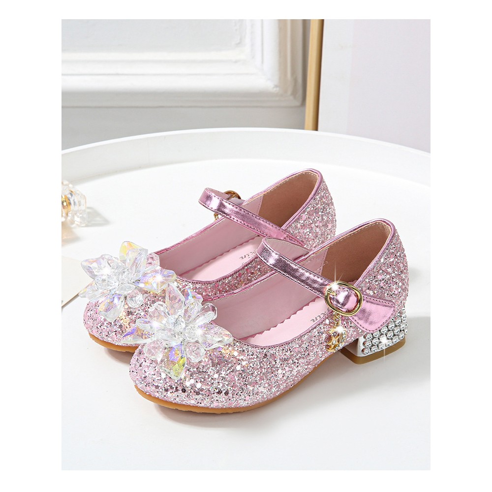 Baby Girl Leather Shoes Kids Floral Princess Shoes Children Dress Shoes With Pearls Sweet Soft