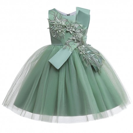 Fashion  ALine Appliques Flower Girls Dresses for Wedding  Birthday  Party Dresses Green Tulle Pageant Gowns