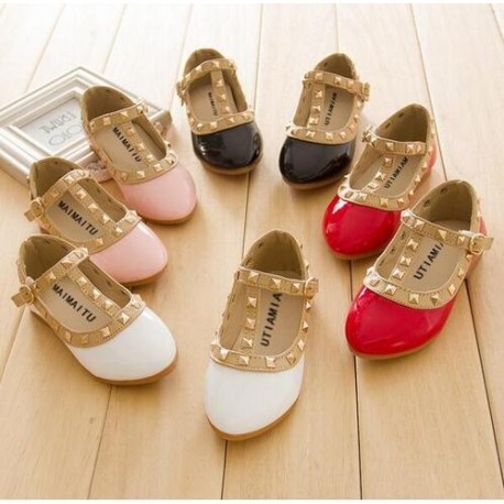 New Fashion Children Lady Girls Princess Shoes PU Leather toddler baby Lowheel Kids mary jean Shoes Rivets Sneakers