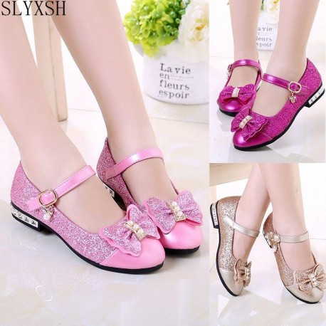 SLYXSH  Children Princess Shoes Girls Sequins Girls Wedding Party Kids Dress Shoes for Girls Pink / Rose Red/ Gold shoes