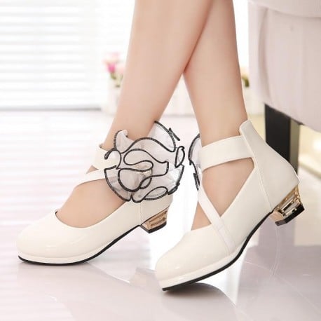 New Children High Heel for Girls Leather Shoes Fashion Wild White Dress Princess Flower Shoes Kids Party Wedding Dance Red Shoe