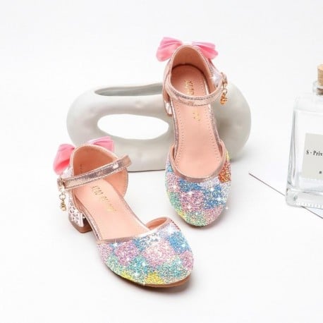 New Princess Kids Shoes Casual Glitter Leather Wedding Girls Sandals Rainbow Sequin Sandal Party Dress High Heels Children Shoe