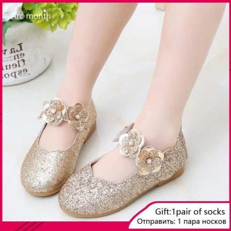 Leather Girls Shoes Flowers Party Shoes For Baby Princess Shoes for Kids Children Flats Dress Shoe White Sandal