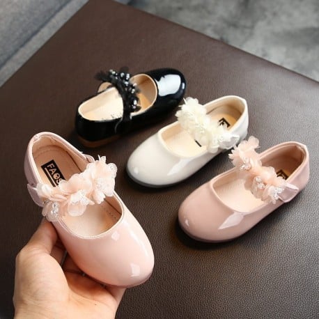 Baby Girl Leather Shoes Kids Floral Princess Shoes Children Dress Shoes With Pearls Sweet Soft Elegant For Wedding Party 2231