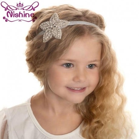 Nishine Children Baby Girls Rhinestone Flower Star Headband Kids Girls Wedding Party Hair Accessories Princess Headwear