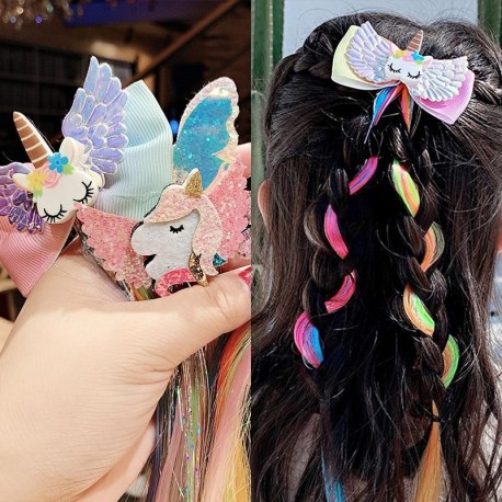 Girls Cute Colorful Wig Cartoon Unicorn Hair Clips Sweet Princess Hair Ornament Headband Hairpins Kids Fashion Hair Accessories