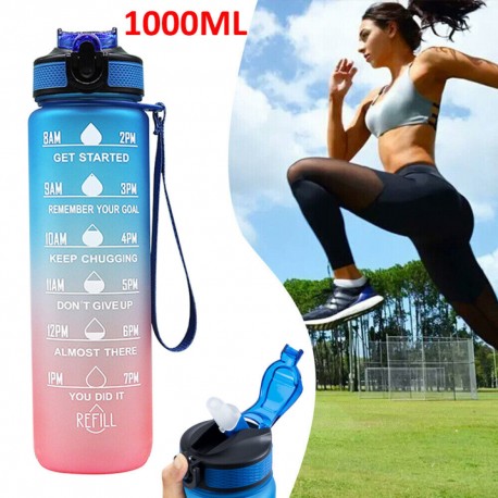 Large Water Bottle Time Marker Motivational Gym Sport Drinking Bottle With Straw