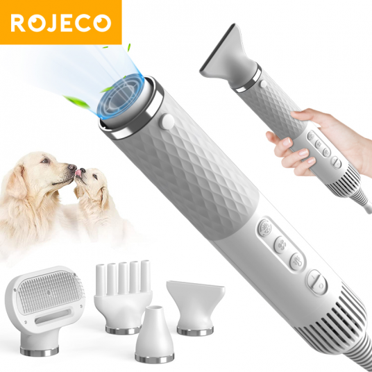 ROJECO Portable 2 in 1 Pet Hair Dryer For Dogs Cat Grooming Comb Brush NTC Smart Control Professional Dog Blow Dryer Pet Blower