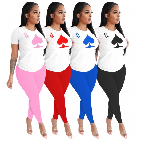 Queen of Spades Print Women Two Pieces Set Tracksuit T Shirts Jogger Sweatpant Outfit Matching Set S-XXXL