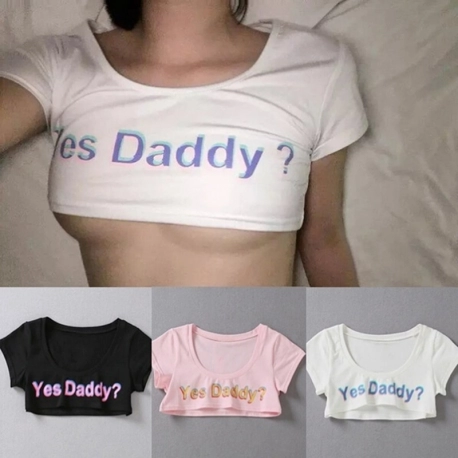 Yes Daddy Crop Top Short Sleeve Cropped Shirt