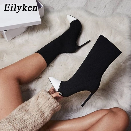 Chelsea Stretch Fabric Slip-On Ankle Boots Pointed Toe High Heels