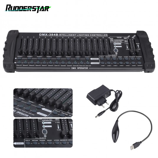 Black DMX and MIDI Operator DMX512 Controller 384 Channel Light Controller for Stage Light Disco Party Concert Wedding Theater