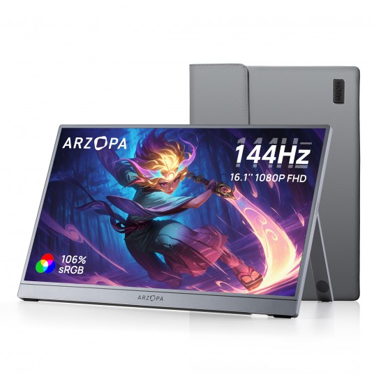[New] ARZOPA 16.1'' 144Hz Portable Monitor,106% sRGB,1080P,with storage Bag,External Second Screen,Z1FC-Grey