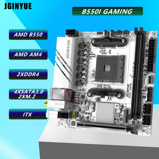 JGINYUE B550I GAMING Motherboard: Supports AMD Ryzen 4000/5000, Dual DDR4 up to 64GB, HDMI/DP, 4 SATA3, 2 M.2 NVMe, USB 3.2/2.0