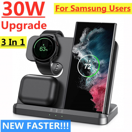 30W 3 in 1 Wireless Charger Stand For Samsung S22 S21 S20 Ultra Galaxy Watch 5 4 3 Active 2/1 Buds  Fast Charging Dock Station