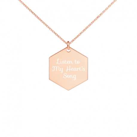 Engraved Silver Hexagon Necklace-heart song