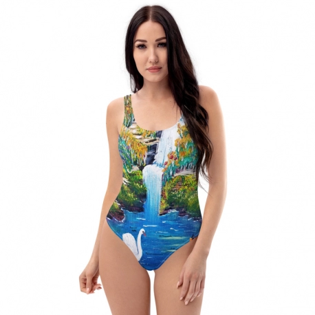 One-Piece Swimsuit-girl by a lake