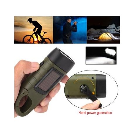 Hand Crank Solar LED Flashlight with Carabiner Clip