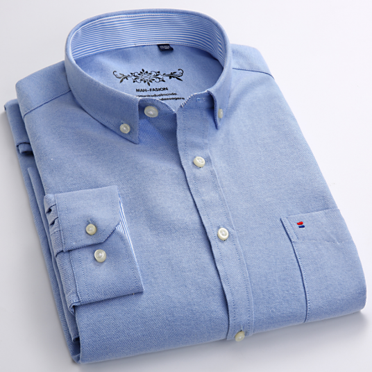 Men's Long Sleeve Oxford Plaid Striped Casual Shirt Front Patch Chest Pocket Regular-fit
