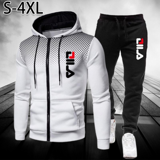 Men Zipper Hooded Sweatshirt and Sweatpants Two Pieces Suit