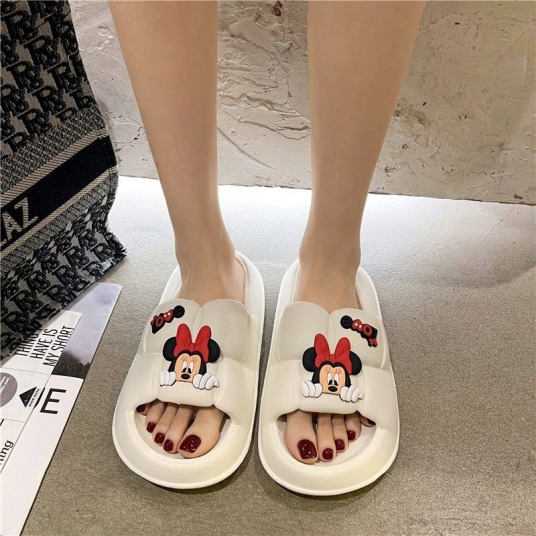 Disney Mickey Slippers Women's Home Anti slip Outside Home Shower Beach Dormitory Girls' White EVA Cartoon Shoes Size 36-41