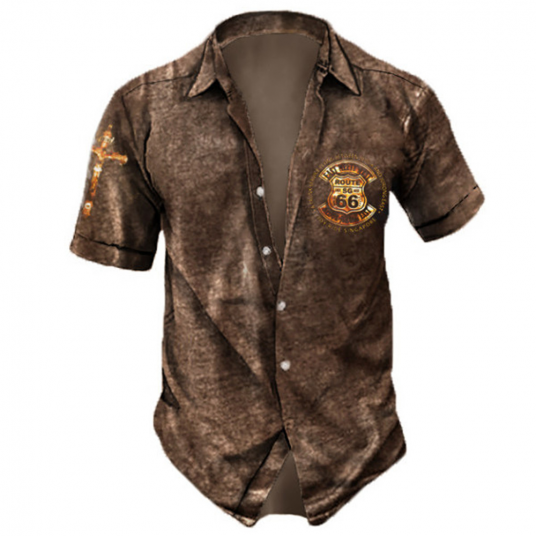 Vintage Men's Shirt Hip Hop Skull Print Short Sleeve