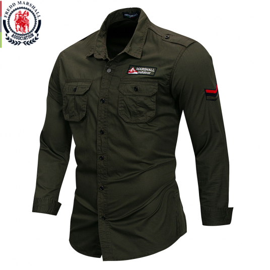 Fredd Marshall New 100% Cotton Military Shirt Men