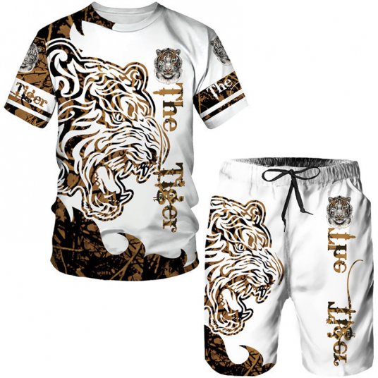 Lion,Tiger Fashion T-shirt+Shorts Two Piece Set