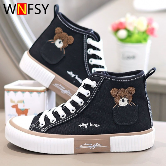 Cute Canvas  Breathable Woman Vulcanized Flats High Top