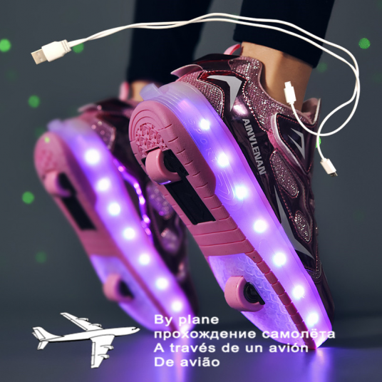 New 27-40 USB Charging Girls Boys Kids Sneakers With Wheels Roller Skate Shoes