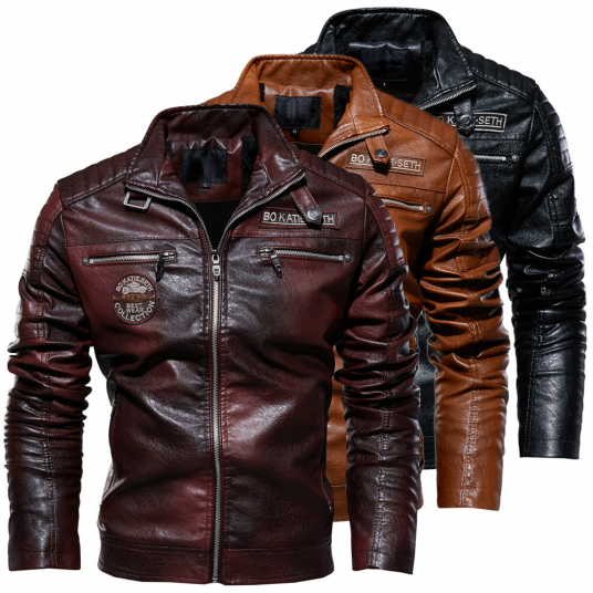 Leather Jacket Men Winter Motorcycle Faux Leather