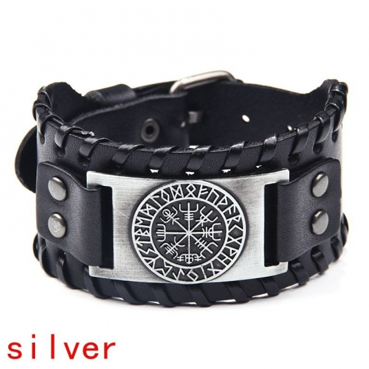Wide Leather Pirate Compass Bracelet Men's Party Gifts