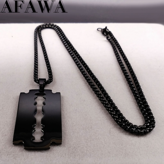 Gothic Blade Razor Pendant Necklaces Men