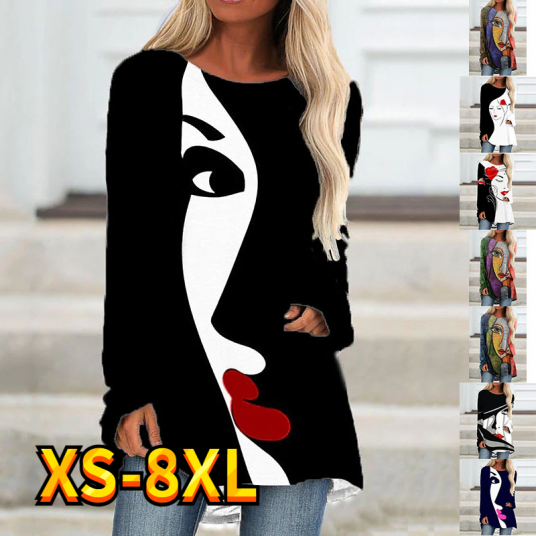 Women's T shirt Face Painting Casual Long Sleeve