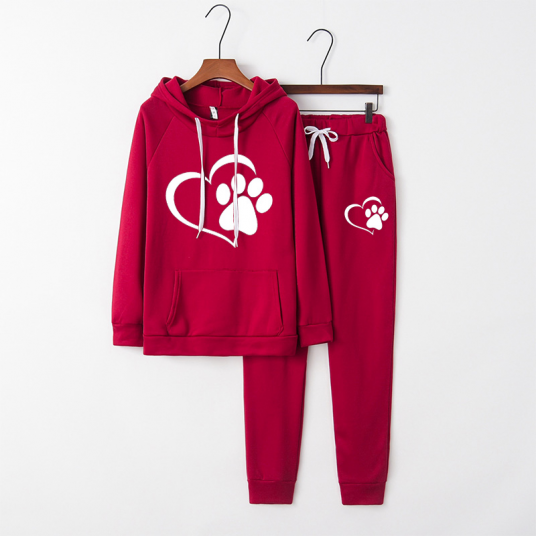 Heart Women Two Piece Set Tracksuits Top+Pant Suit Plus Size Cat