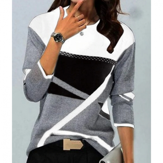 Women Winter Cotton Long Sleeve Contrast Elegant Lady