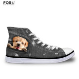 Denim 3D Dog Sneakers Womens High Tops with Pug, Boxer or Yorkie