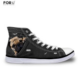 Denim 3D Dog Sneakers Womens High Tops with Pug, Boxer or Yorkie