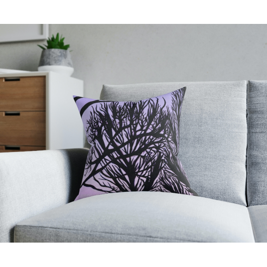 Winter Tree Square Pillow - Pink Back