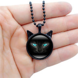 Black Cat Face With Stunning Blue Eyes Necklace