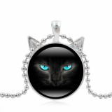 Black Cat Face With Stunning Blue Eyes Necklace