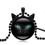 Black Cat Face With Stunning Blue Eyes Necklace