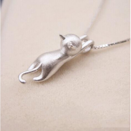 Genuine 925 Sterling Silver Cats Pendant Necklace