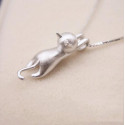 Genuine 925 Sterling Silver Cats Pendant Necklace