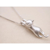 Genuine 925 Sterling Silver Cats Pendant Necklace