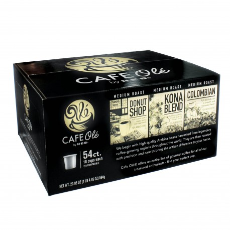 Cafe Ole Variety Pack Single Serve Coffee Cups Featuring Donut Shop, Kona Blend and Colombian