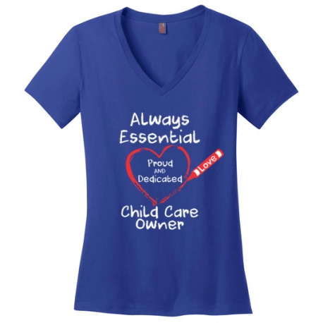 Crayon Heart Big White Font Child Care Owner Women's V-Neck T-Shirt